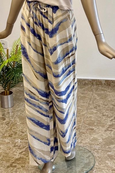 Suzi Elastic Waist Patterned Loose Fit Trousers 29724