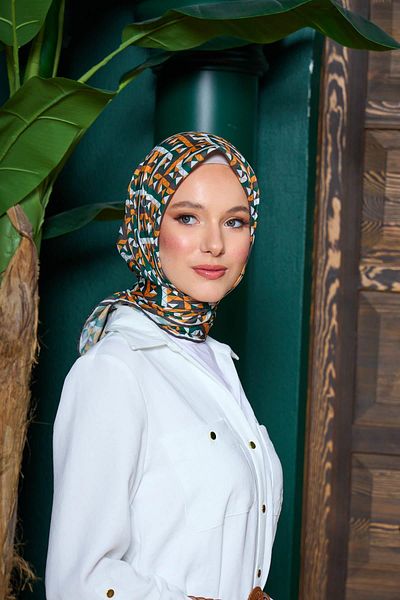 İpekhan Marrakech Συλλεκτικό Μαλακό Κασκόλ Πορτοκαλί Σκούρο Πράσινο 1203-04