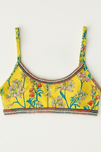 enmodaiçgiyim Γυναικείο μπικίνι μπουστάκι με κίτρινο λουλουδάτο σχέδιο