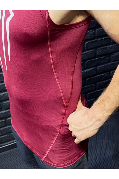 YHM Burgundy White Compression Men's Athlete Tank Top - Muscular Fit Cut