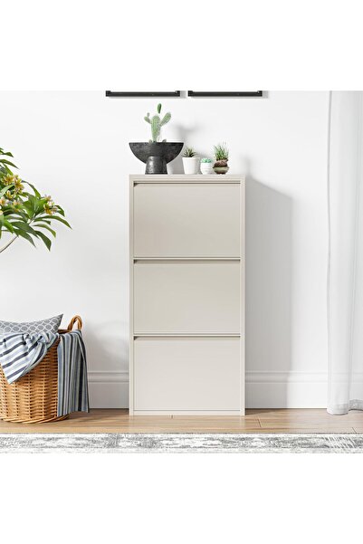 Evessan 3 Raflı Metal Ayakkabılık Krem