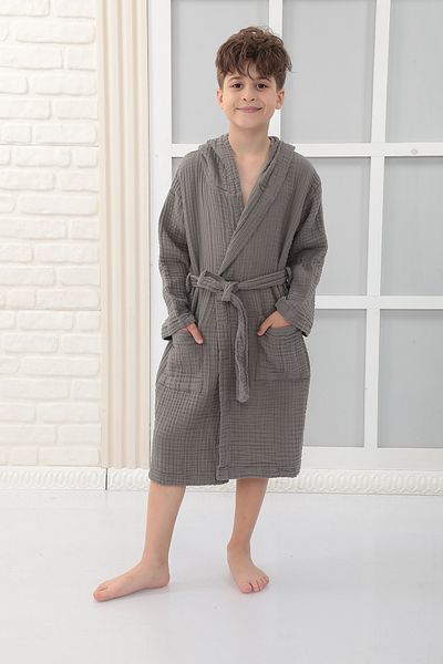 Almir Home 4 Layers Muslin Hooded Children's Bathrobe Smoked Color