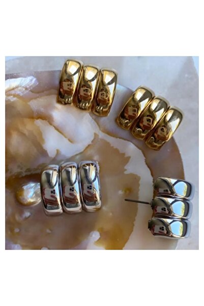 Perry Accesories yalı çapkını pelo küpesi gold renk 3 çizgili küpe altın kaplama gold küpe kadın küpe