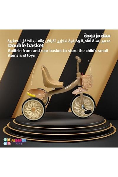 ALBADER دراجة أطفال، دراجة ثلاثية العجلات، دراجات ثلاثية العجلات للأطفال من عمر سنتين إلى خمس سنوات مع مساحة تخزين مزدوجة، ركوب الدراجة