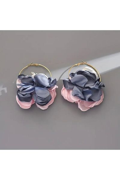 Accessories Vanilla Avenue Pink Blue Chic Floral Hoop 3D Hoop Tulle Detailed Party Women's Earrings