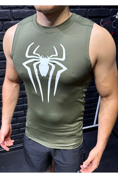 YHM Compression Khaki White Spider Printed Tank Top – Sports & Training Tank Top