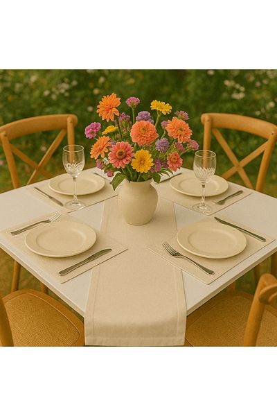 Misue Handmade American Service and Runner Set 100% Cotton, 5 Pieces of Tableware, 4 Pieces of Supla + 1 Piece of Runner