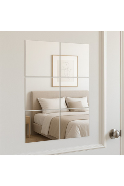 Create Handle Kendinden Yapışkanlı 4’lü Gümüş Pleksi Ayna Seti – 20X20 cm Duv...