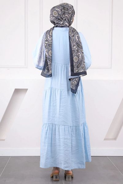 İmajButik Μπλε φόρεμα με μισό κουμπί