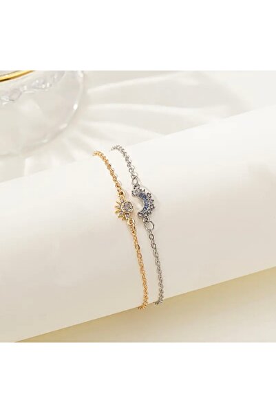 Tasarım Çelik best friend arkadaşlık bilekliği güneş ve ay bileklik çif bilek...