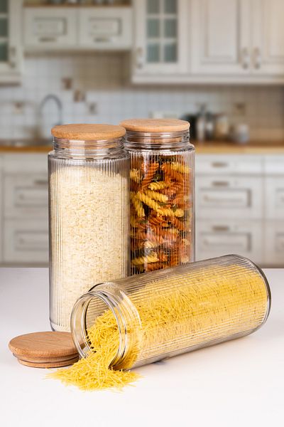 naturelove 3 Pieces Wooden Vacuum Lid Glass Jar and Food Storage Container 1500 ml