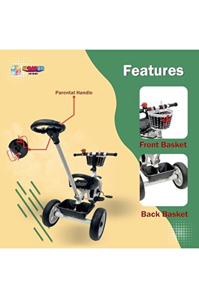 ALBADER 2 in 1 Tricycle for Kids with Parental Push Handle, Small Bell, Kids Tricycles