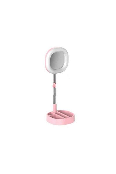 SIKS ® square circular makeup lamp, with mirror and phone/accessory holder, portable, 64 LEDs, pink