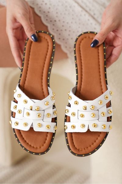 Zerenyus Loose Premium White Genuine Leather Slippers