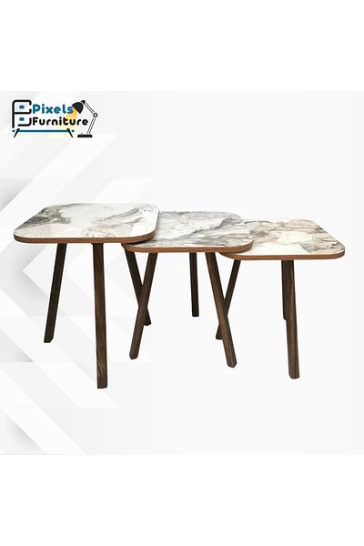 PixelsFurniture طقم طاولات تركية لتقديم القهوة والشاي بتصميم مربع 3 قطع من بكسل الأثاث