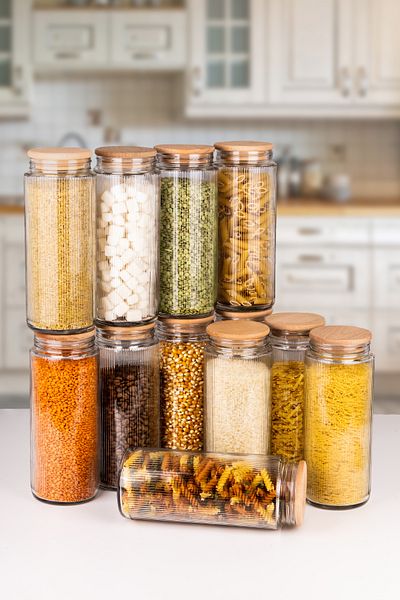 naturelove 12 Pieces Wooden Vacuum Lid Glass Jar and Food Storage Container and Organizer 1500 ml