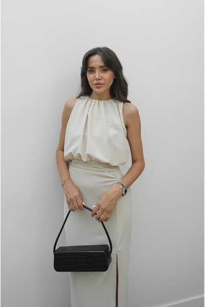 Havoş Béžové šaty s detailním stahovacím páskem