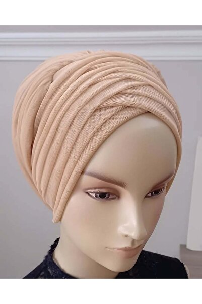 BERKE TUHAFIYE AKSESUAR نموذج عقال ملتصق بالجبهة باللون البيج، وشاح جاهز، وشا...