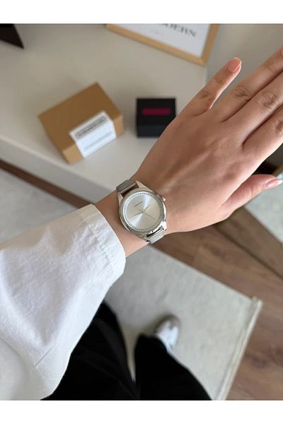 RoseandRoses Tessaro Block Cord Round Case Women's Wrist Watch Silver (White Dial)