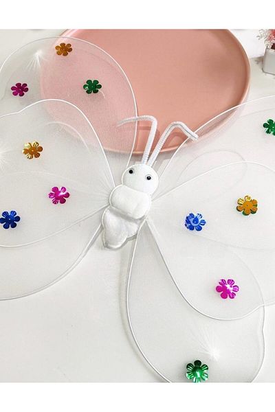 MODA Pi̇nkjoy White Paillettes Butterfly Wing Wings Crown Set of 3