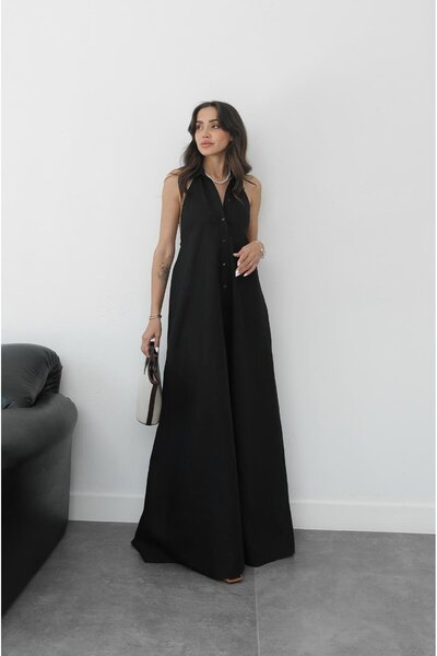 Havoş Black Aster Raw Linen Dress