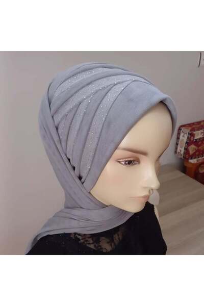 BERKE TUHAFIYE AKSESUAR وشاح من الشاش باللون الرمادي الداكن والفضي اللامع، نم...