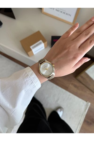 RoseandRoses Tessaro Block Cord Round Case Women Wrist Watch Gold-Silver (White Dial)