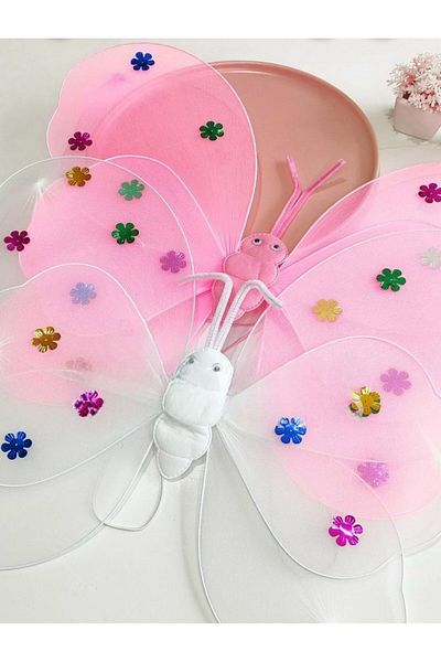 MODA Pi̇nkjoy White Paillettes Butterfly Wing Wings Crown Set of 3