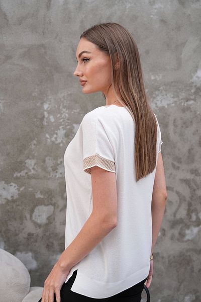 Bİ.GİYSEN Women's White V-Neck Collar Glitter Detailed Cold Yarn Summer Thin Mercerized Buluz