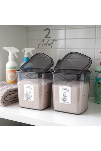 Justyol 2-Piece 2 Liter Tagged Detergent Storage Box – Box Set with Lid for Powder and Tablet Detergent