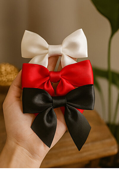 Srctech Cataramă cu fundă cu panglică din 3 piese - Alb Roșu Negru Cataramă c...