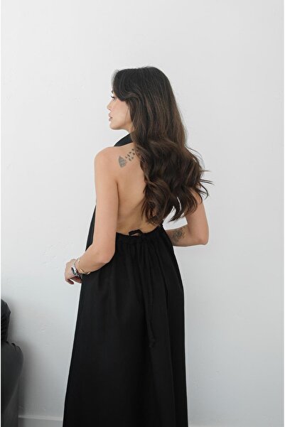 Havoş Black Aster Raw Linen Dress