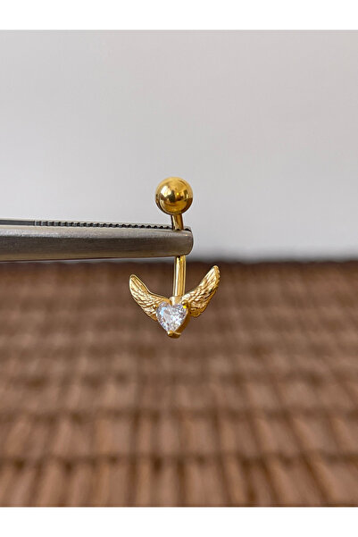 Rupen Kraft 316 L Cerrahi Çelik Anti Alerjik 10 mm Zirkon Taşlı Melek Kanadı Göbek Piercingi Kanat Piercing