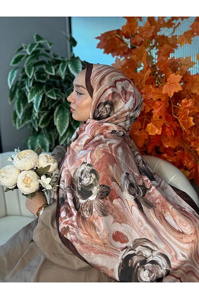 Oxygen Scarfs Summer Rose Pattern Cotton Silk Shawl-12000