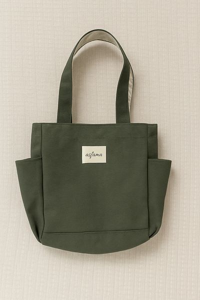 ASFAMA Canvas Bag Tote Bag with Snap Fastener and Shoulder Strap