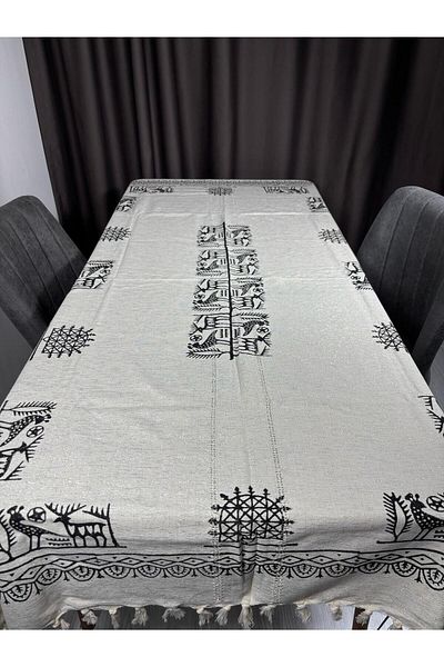 Sobe Hediyelik Hand Printed Woven Tablecloth – 220X150 cm Rectangular, Tassels, Ethnic and Stylish Model