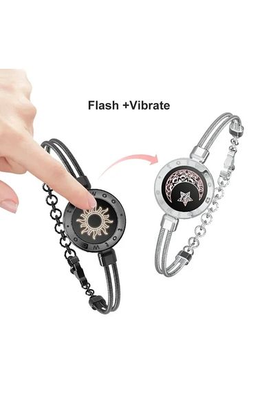 Choice Snake Black Sliver totwoo Long Distance touch Light up&Vibrate Bracelets for Couples, Long Distance