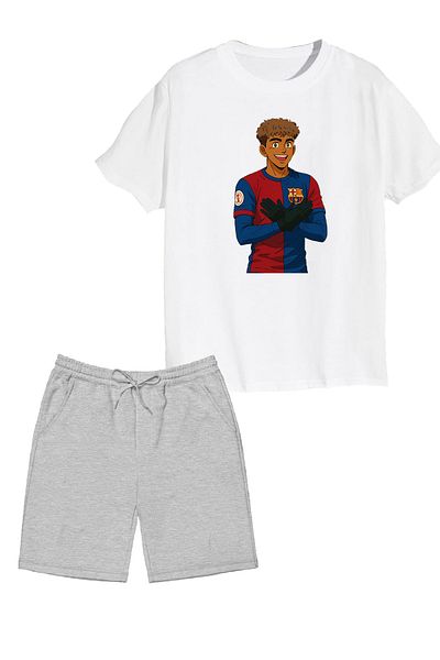 makiteks Set de 2 pantaloni scurți din bumbac pentru băiat imprimat tricou echipa de fotbal