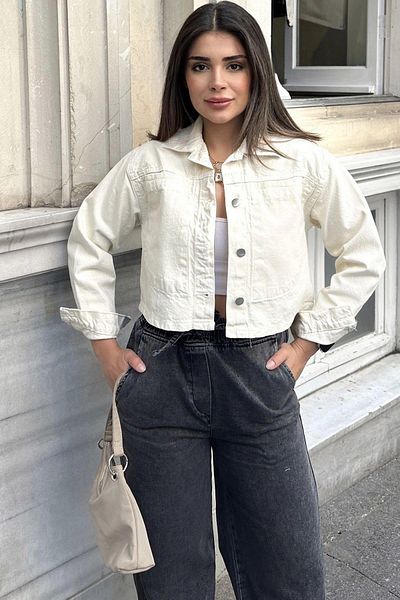 NEW LAVİVA Women's Ecru Crop Jacket - 700-Kt-0091