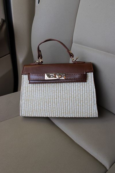 Mimoza Women's Straw - Tan Leather Detailed Hand and Shoulder Bag