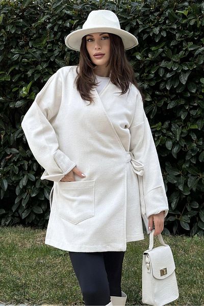 NEW LAVİVA Women's Ecru Cashmere Jacket - 700-3486
