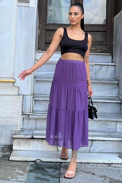 NEW LAVİVA Γυναικεία Μωβ Φούστα - 700-3642