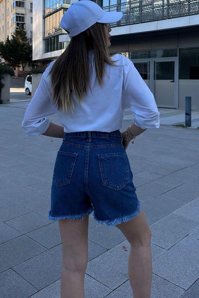 NEW LAVİVA Pantaloni scurți din denim bleumarin pentru femei - 700-KT-0050