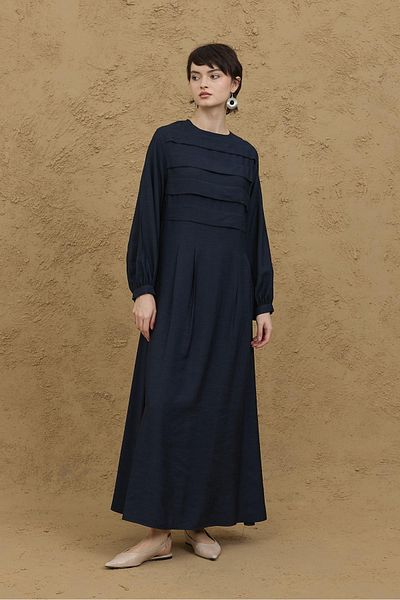 Fahhar Φόρεμα με φαρδιά ραβδώσεις μπροστά Navy Blue