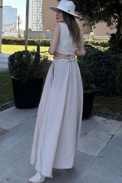 NEW LAVİVA Women's Beige Pockets Detailed Kiloş Long Skirt - 700-3389