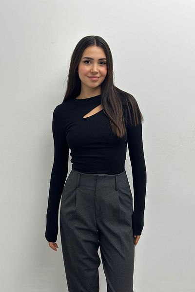 TUĞÇE ÖZER BUTİK Women's Black Drop Collar Long Sleeve Bluz