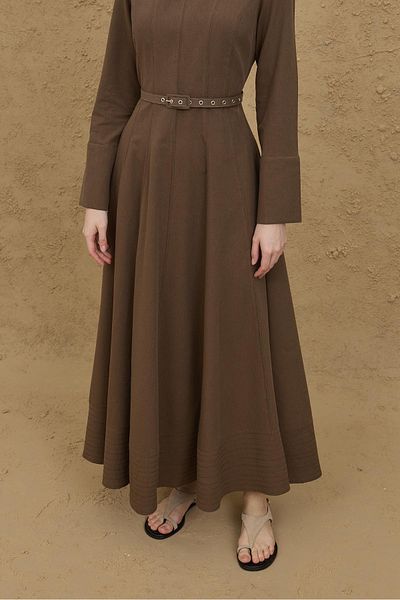 Fahhar Sewing Detailed Dress Light Brown