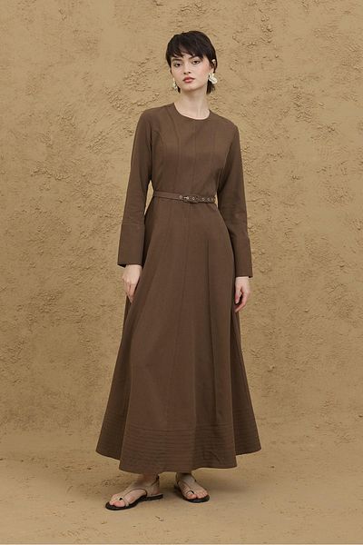 Fahhar Sewing Detailed Dress Light Brown
