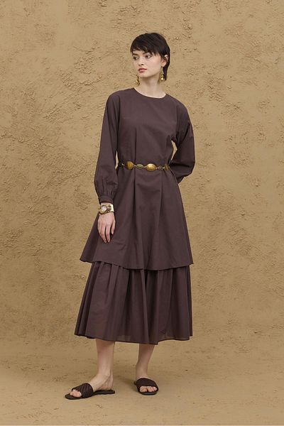 Fahhar Φόρεμα Voile με στρώσεις Bitter Brown