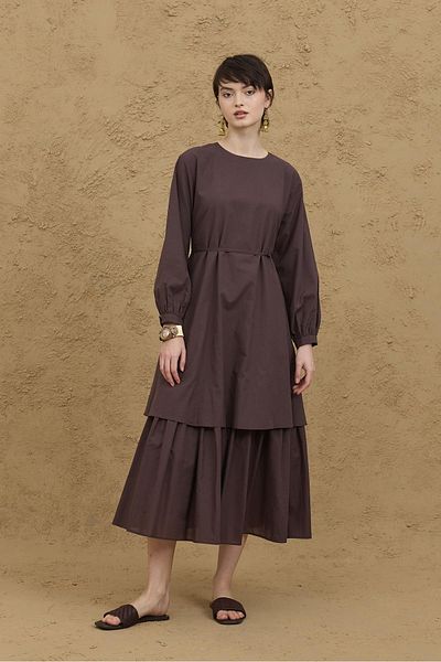 Fahhar Φόρεμα Voile με στρώσεις Bitter Brown